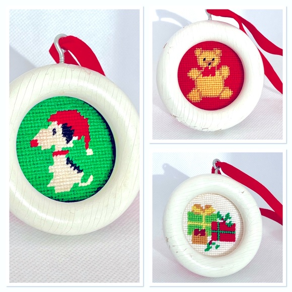 Vintage Needlepoint Christmas Ornaments 3 - Picture 1 of 7